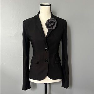 Grass Collection Black Blazer with Gray Rose Accent